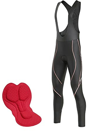 FDX Mallas de ciclismo para hombre, con acolchado 3D, para ciclismo térmico y invierno, transpirables, cálidas, pantalones largos reflectantes para ciclismo al aire libre, negro/ rojo, XL