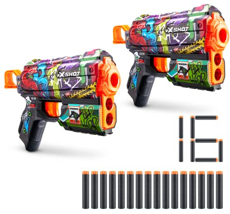 X-Shot Skins Flux, Graffiti, Blaster a freccette in schiuma (confezione da 2, 16)