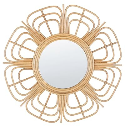 Beliani Dekorativer Wandspiegel natürlich aus Rattan Sonnenform rund Boho 60 cm Pasaku
