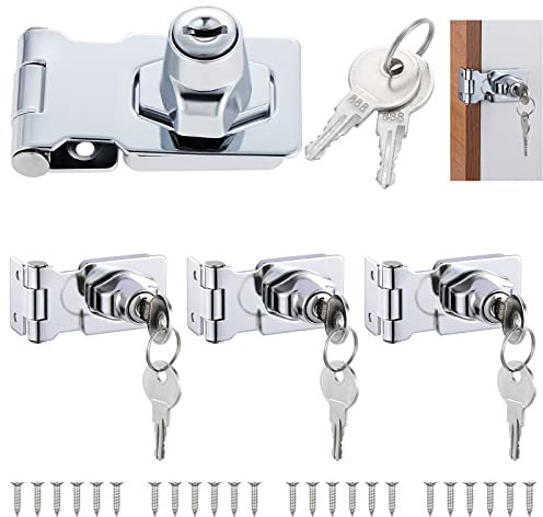 Knpwer 4 Stück Metall Vorhängeschloss Hasp,Überfalle abschließbar,Zinklegierung Sperren Sie Haspe Metall mit Schlüssel und Schrauben für Fenster, Schubladen, Schränke (2.5 inch)