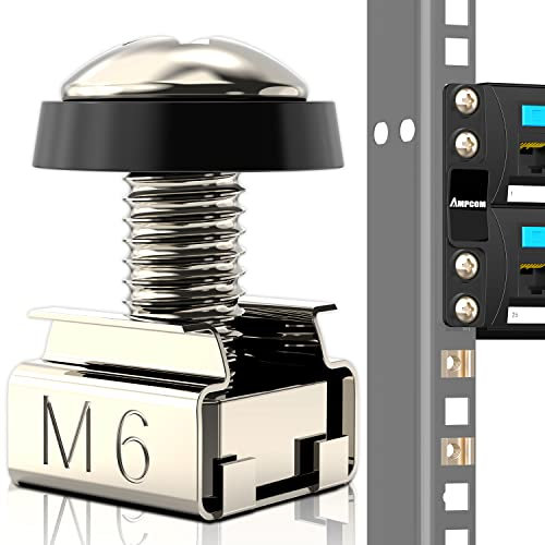 AMPCOM Juego de 100 tuercas enjauladas M6 × 16 mm, tornillos de montaje y arandelas, kit para orificios cuadrados, bastidor de servidor y armario resistente a la corrosión de acero aleado niquelado