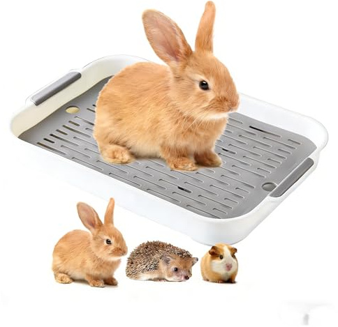ibasenice Bandeja Conejo con Pala, Caja De Arena para Conejos Rectangular con Diseño Antivuelco Y Cerca Entrenadora para Jaula De Hámster Chinchilla Y Conejillos De Indias 10.6X7.4X1.5 Pulgadas