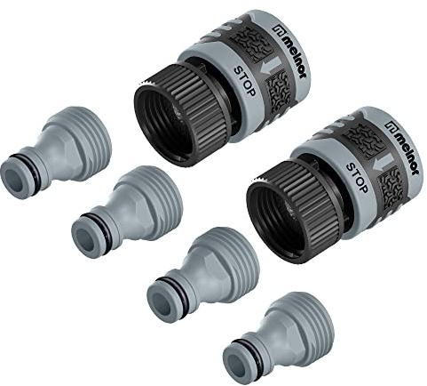 Melnor 65175AMZ 6 Piece Quick Connect Starter Set Connector Bundle, Product Adapter, Product End Connector, Black, Grey