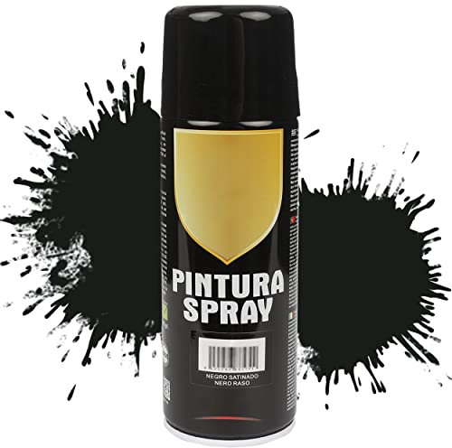 Etrexonline Pintura Spray Multicolor Profesional 400ml Adecuado Metal Madera y Plástico - Color Negro Satinado (Paquete de 1)