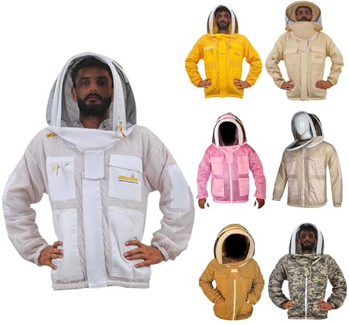 URBANSBEE Beekeeping Jacket 3-Layer Round Hat Pattern Vented Mask Beekeeping Jacket Protection for Beekeepers'… (M, White)