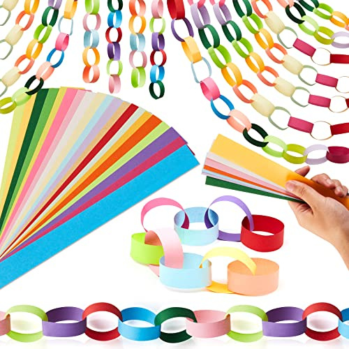 Lincia 1000 Sheets Bright Paper Chain Strips Construction Paper 1 x 8 Inch Assorted Colors DIY Folding Strips with Double Sided Tape
