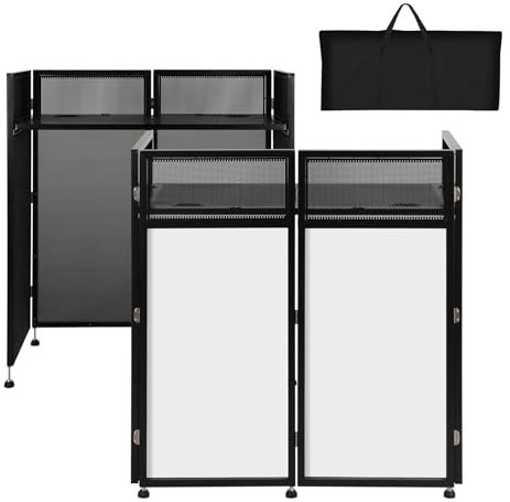 SMONTER Mesa de DJ portátil con borde blanco y negro, estación de DJ plegable con patas ajustables para fiestas, marco de metal negro, 104,4 cm de largo x 50,8 cm de ancho