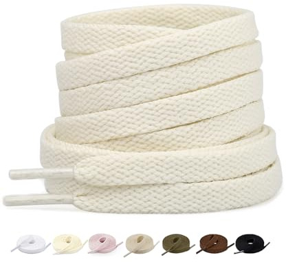 Stepace 2 Pares - Cordones Planos Para Zapatos, 8mm de Ancho, Cordones Premium de Reemplazo para Zapatillas, Atletismo, Zapatos Casuales Desnudo Marfil 130cm