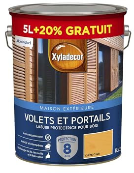 Xyladecor - Lasure protector para madera exterior de acrílico - persianas, puertas, puertas, ventanas - Color: satén roble claro - Cantidad: 5 L + 20% gratis
