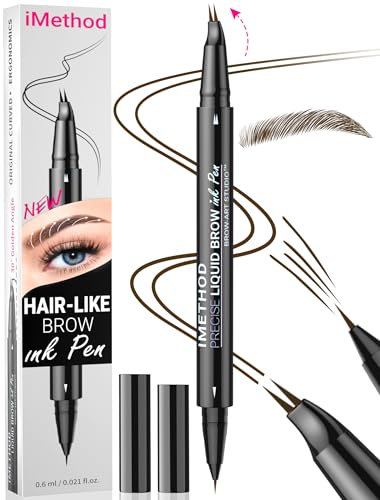 iMethod Curved Microblading Augenbrauenstift - Eyebrow Pencil 2-in-1 Dual-Ended Augenbrauenstift Micro-Gabelspitzen-Applikator & präziser Pinselspitze erzeugt natürliche Augenbrauen, Dark Brown