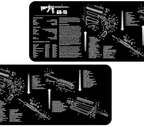 Royal Hunter® Tapis de nettoyage d'armes - Support d'armes antidérapant et oléophobe pour le nettoyage des armes - Tapis d'armes avec description du modèle des pièces (AR 15)