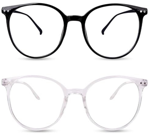 LIURFLNC 2 Pack Anti Blaues Fake Brille, Blue Light Glasses, Qualität Runde Rahmen Blaulicht Brille, Leichtes Gewicht Klare Blaulichtfilter Brille Damen Männer für Computer-Lesebrillen (schwarz)