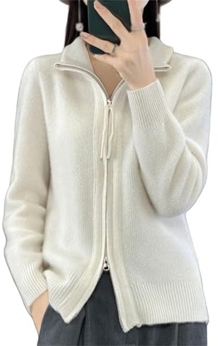 CupitiDU Suéter de cuello alto con cremallera completa para mujer, manga larga, punto acanalado, frente abierto, chaqueta gruesa y cálida, sudaderas ligeras con cremallera