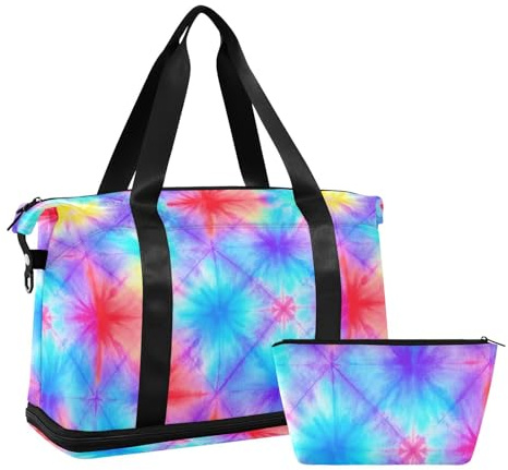Regnbåge slips färga resor duffel väskor helg duffel väska gymväska med toalettväska för affärsresor foldable, regnbågsfärg., 1 storlek, Regnbåge, 1 size