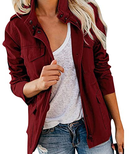 Bastwahl Veste Saharienne Femme - Veste Militaire Multi-Poches pour Femmes Anorak De Terrain Utilitaire à Manches Longues Et Fermeture éClair Veste Slim Spring Fall Outwear