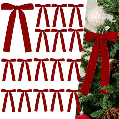 Donfulily 16Pcs Red Velvet Bows 5x7 Inch Christmas Tree Ribbon Bow for Gift Wrapping, Wreath,Garland, Fireplace,Staircase, Window, Cabinet, DIY Crafts, Holiday Wedding Home Decoration
