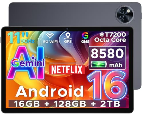 DOOGEE U11 Tablette Android 16 avec Gemini AI,11 Pouces 90 Hz,16GB RAM+128GB ROM(2TB TF),Octa-Core Tablette Android, 8580mAh,Corps Métallique Ultra-Mince 7,9 mm,Caméra 13MP,Widevine L1/Face ID/5G WiFi