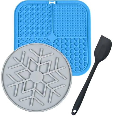 2 Pezzi Tappetino Silicone da Leccare per Cani e Gatti con Ventose Forte Aderenza Alimentatore Lento con Spatola per Alleviare l'ansia e la Noia Adatto per Burro di Arachidi Yogurt e Snack Lick Mat