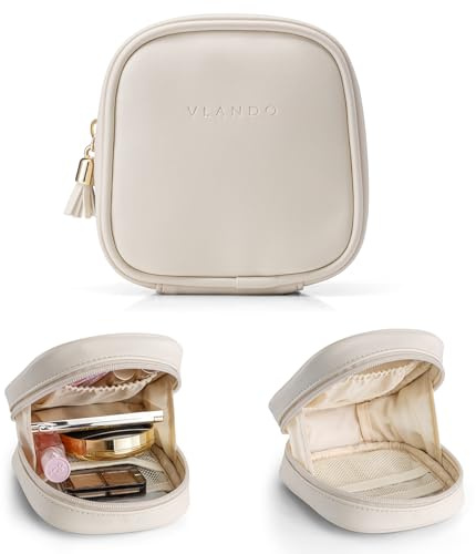 Vlando Mini Makeup Bag, Small Makeup Bag, Cream White, Fashion