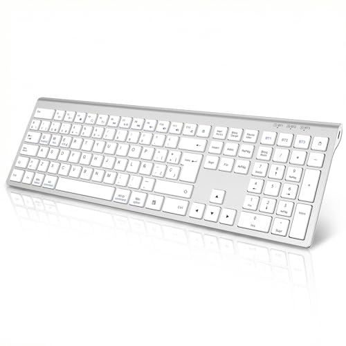 cimetech Teclado Bluetooth Recargable, QWERTY Español Layout, Teclado Inalámbrico EasyTyping Teclado de diseño ergonómico, Ultrafino para Ordenador/PC/portátil/Windows 10(Plata)