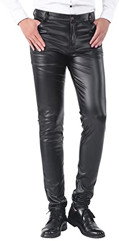 2026 Pantalones de cuero de corte estrecho para hombre Leggings color elástico tendencia motocicleta pantalones de cuero