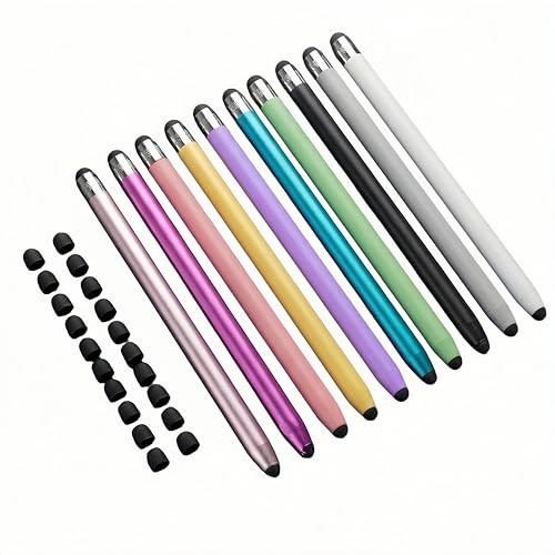10 stycken pekskärmsstift universal penna för alla surfplattor smartphones, pekpenna mobiltelefon med 7 mm och 9 mm silikonspetsar, pekpenna kompatibel med pad färgglad penna för mobiltelefon