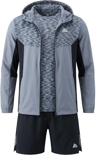 ALPS ATG Mens 3Pcs Sports T-Shirt, Shorts & Hooded Jacket Set – Lightweight, Super Stretch, Quick Dry, Breathable Activewear for Running, Gym, Training