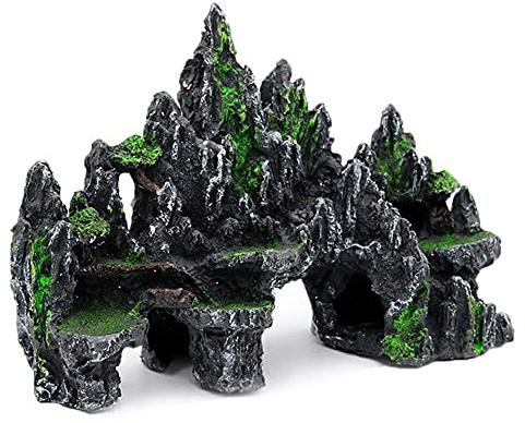 PakyKai Large Fish Tank Decorations, Mountain View Aquarium Ornament Tree House Cave Bridge Fish Tank Decoration