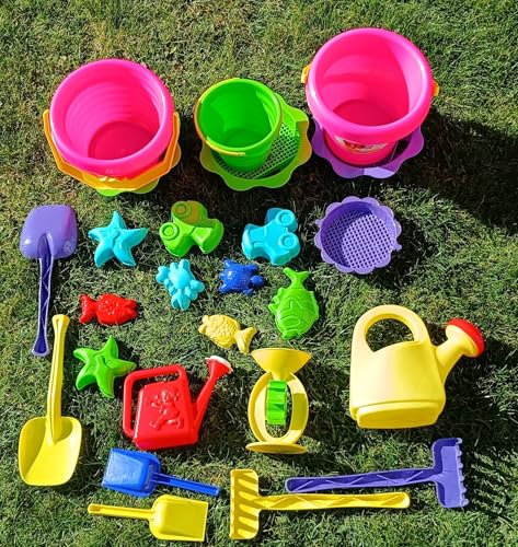 Thorberg Sandbox Sandkasten Sandmuschel Muschel Wasser Planschbecken groß 108x79cm XL, 5 Farben! (2xrot+25-TLG.Set)