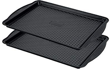 Prestige Aerolift Baking Trays for Oven Non Stick Set of 2 - Dishwasher Safe Oven Tray Set with Extra Large Handles, Durable Carbon Steel, L 43.5 cm W 30.3 cm H 2 cm Oven Trays