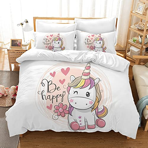 Hoimlm Set di biancheria da letto per bambini, con copripiumino e 2 federe, motivo unicorno, in microfibra, con chiusura lampo (Stile C, 135 x 200 cm)