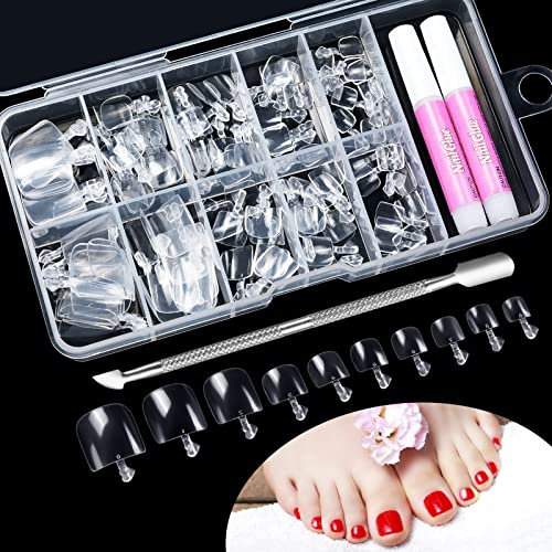 Kiiwah 100 Pièces Faux Ongles Pied, Capsules Tips Ongles Court Fake Nails Pour Le Nail Art en Acrylique