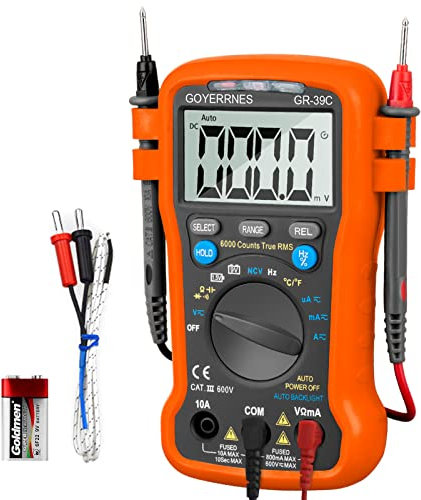 Mini Digital Multimeter TRMS 6000 Counts AC DC Amp Meter, GR-39C Non-Contact Voltage Tester Automatic Measuring DC/AC Voltage, Current, Resistance, Capacity, Continuity Buzzer