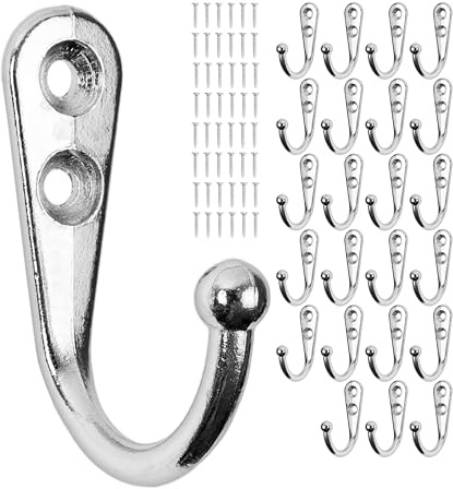 Crochet à visser, 24 pièces, en argent, extérieur 42 x 27 x 13 mm, crochet simple avec vis à bois, boucle de vestiaire pour porte, salle de bain, cuisine, couloir, attache métallique DIY
