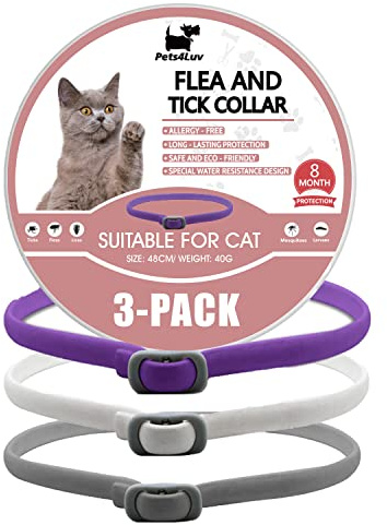 Pets4Luv Zeckenhalsband für Katzen, Einheitsgröße, hergestellt mit ätherischen Ölen, sicher und wirksam zur Floh- und Zeckenbekämpfung, wasserdichtes und abnehmbares Design, 24 Monate Schutz, 3 Stück