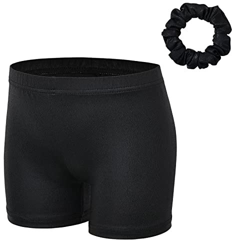 XFGIRLS Gymnastik-Shorts für Mädchen, glitzernd, Ballett, Tanz, Tumbling, athletische Shorts, 3–14 Jahre, Schwarz , 9-10 Years