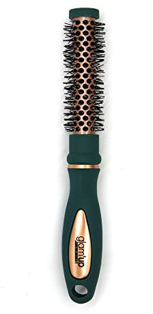 Glam'Up Paris - Round Brushing Brush - Mini Brush with Thermal Ceramic - Long Lasting - Ideal for Short and Medium Long Hair - Green Rose Gold