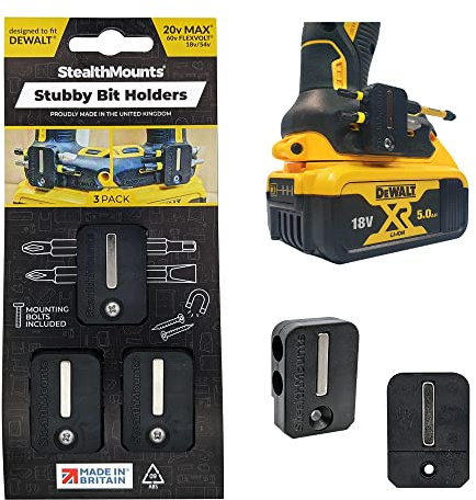 StealthMounts Dewalt Stubby Schwarz Magnetischer Bit-Halter | Bit Organizer für Bohrer | Idealer Bit-Halter für Dewalt-Bohrer und -Schlagschrauber (3er Pack)