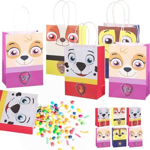 Tüten Kindergeburtstag 8 Stück, Paw-Patro Candy Tüten Papier Geschenk Tüten Papier, Party Geschenktüten, Partytüten geburtstag für Jungen Mädchen Kindergeburtstage Party Giveaways 15x8x21cm