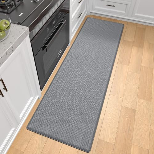 DEXI Küchenteppich Waschbar rutschfest, PVC Küchenläufer mit Ölfest und Wasserdicht, Gummirücken Teppich küche für Esszimmer, Küche, läufer Flur - 44x150cm, Grau