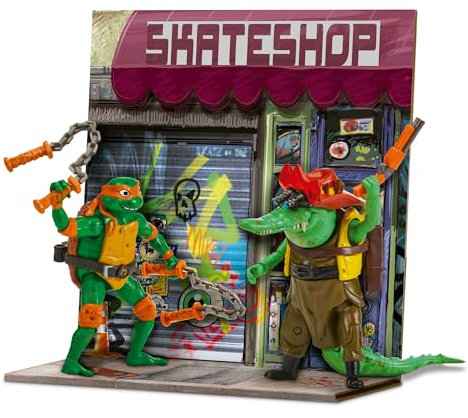 TORTUGAS NINJA Michelangelo Vs. Leatherhead Movie Face Off, 2er-Pack, bewegliche Actionfiguren, 12 cm, Filmfiguren Chaos Mutant, Kampfzubehör, für Jungen und Mädchen ab 4 Jahren