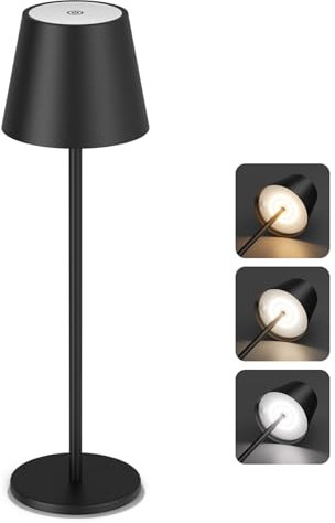 Aipsun Dimmbare LED akku Tischleuchte mit 5500mAh, Wiederaufladbar Warmweiß(2700k-6000k) Aluminium Outdoor Tischlampe IP54 wasserdicht für Restaurant, Schlafzimmer, Bar(Schwarz)