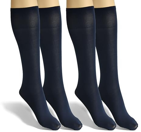 sesto senso Damen Kniestrümpfe Dunkelblau Microfaser Blickdicht 40 Den 2 Paar Kniesocken Bunt Seidenglatt Marine