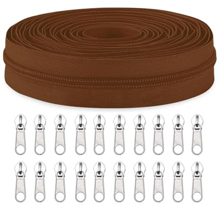 Sawoake #5 Nylon Coil Zippers by The Yard Bulk 10 Yards with 20pcs Zipper Sliders for DIY Sewing Tailor Craft Bag Garment Home Textile…(Tan)