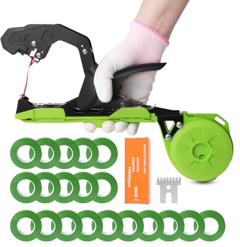 Cekegon Plant Tying Machine, 420g Tapener Tying Tool Plant Tying Tool with 10000pcs Staples 20 Rolls Tape (Green)