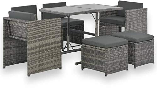 Faroom Polyrattan Gartenmöbel Set Essgruppe Lounge Rattan Sitzgruppe Terassenmöbel Außen Gartenmöbelset 7-TLG. mit Gartentisch 110 x 60,5 x 72 cm