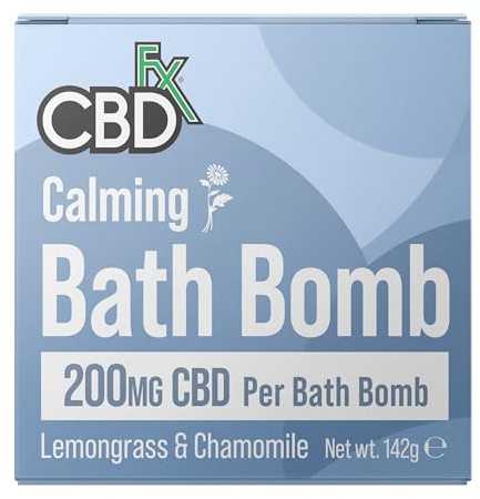 CBDfx High Strength 200mg CBD Calming Bath Bomb - Lemongrass & Chamomile Bubble Bath Bomb for Relaxation, Stress Relief & Muscle Soak, Vegan, Cruelty-Free, Single