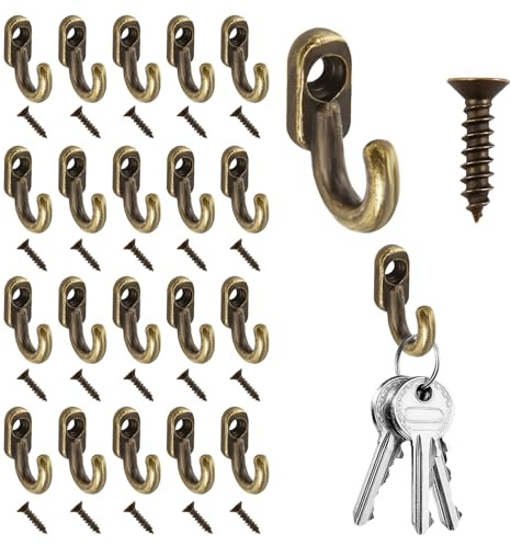 SYHSYC 20 mini mini ganchos de hierro de hierro en bronce – Ganchos decorativos y ganchos para cuadros para aplicaciones creativas, ganchos de cuadros para atornillar cuadros y decoración