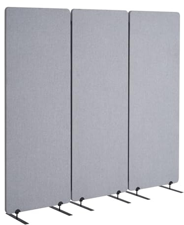 VEVOR Biombo Separador de Ambientes de 1840 x 350 x 1655 mm, Divisor Plegable de 3 Paneles de Poliéster Pet Insonorizado Mamparas Divisorias Independientes de Privacidad para Estudio de Oficina, Gris