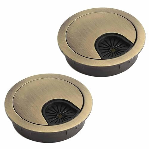 2Pcs 80mm Desk Cable Grommets, Computer Desk Metal Cable Hole, Round Cable Hole Cover for Desktop Cable Organizer(Bronze)